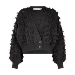 Fringed Checkerboard Cardigan In Black (S)