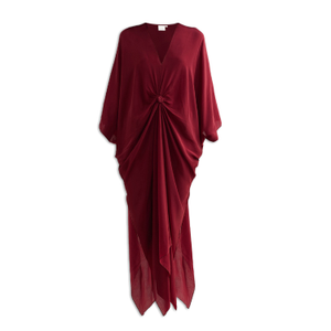 Front Twist Kaftan Crepe Dress In Burgundy (XL)