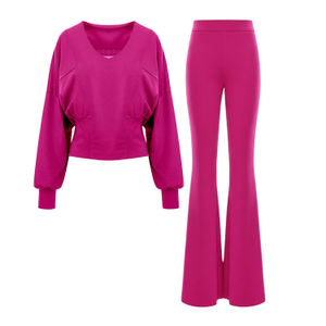 Fuchsia Set With Kimono Blouse And Flared Trousers (S)