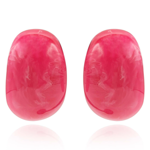 Merrie Fuschia Marbled Resin Semi Hoop Clip On Earrings