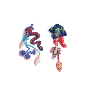 Garden Snake Floral Embroidered Earrings - Blue