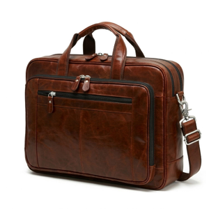 Genuine Leather Briefcase With Luggage Strap - Vintage Brown