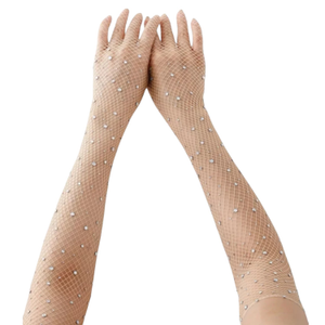Glitterfishnet Opera Glove- Nude (one size)