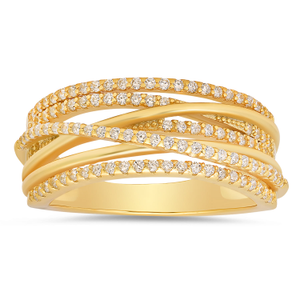 Gold Diamond Cz Crossover Statement Ring (R 1/2 (UK))