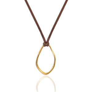 Gold Orb Necklace - Light Brown Cord