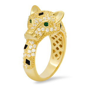Gold Panther Statement Ring In Sterling Silver (R 1/2 (UK))