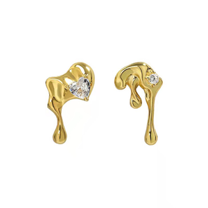 Gold Vermeil Mealt Dripping Water Liquid Stud Earrings