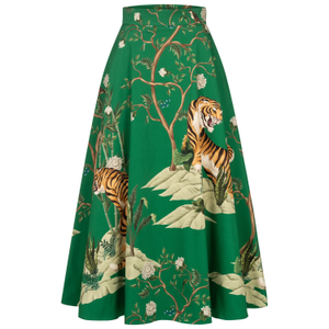 Green Tiger Print Maxi Skirt (M)