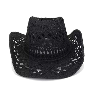 Handmade Black Natural Straw Western Cowboy Hat (one size)