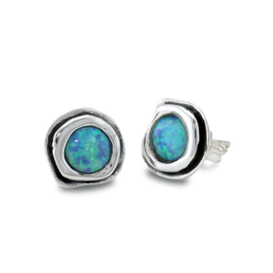 Handmade Blue Opal Silver Stud Earrings (one size)