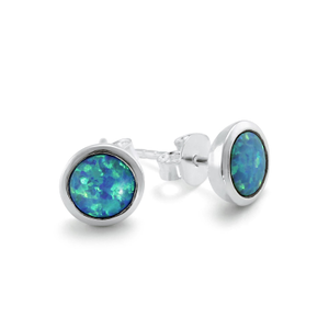 Handmade Blue Opal Stud Earrings (one size)