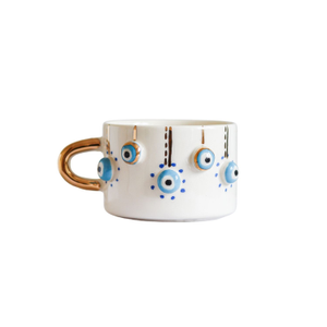 Evil Eye Ceramic Mug With Gold Handle