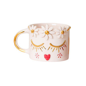 Handmade Golden Blossoms Ceramic Mug – Floral Crown & Shimmering Gold Accents