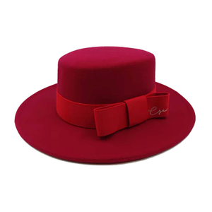 Handmade Red Wool Wide Brim Boater Hat (one size)