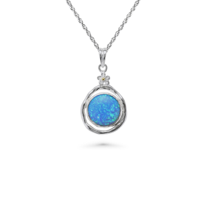 Handmade Sterling Silver Blue Fire Opal Pendant With Dainty Flower Detail (one size)