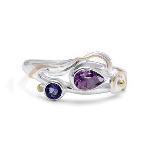Handmade Teardrop Amethyst & Iolite Ring (M (UK))