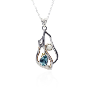 Handmade Teardrop Blue Topaz & Pearl Pendant Necklace (one size)
