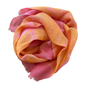 Handmade Tie-Dye Pink And Orange Linen Scarf | Lightweight Summer Scarf For Women