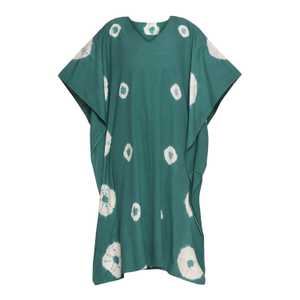 Handwoven Cotton Emerald Green Tie Dye Kaftan Dress (one size)