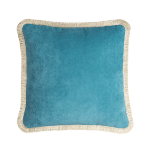 Happy Pillow Velvet Light Blue With Dirty White Fringes