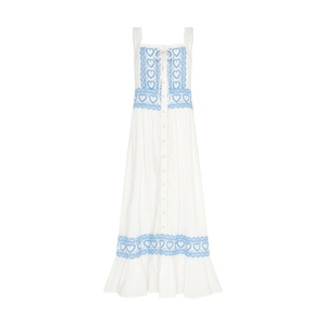 Harri Heart And Blue Cotton Heart Embroidery Maxi Dress (L)