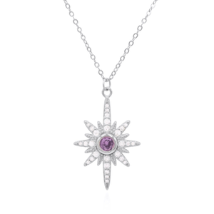 Heidi North Star Birthstone Necklace Silver February