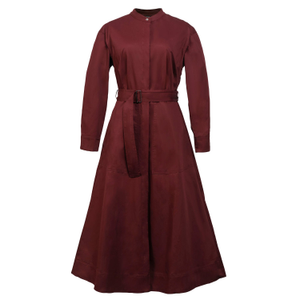 High Collar Cotton Shirt-Dress - Burgundy (XL)