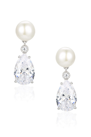 Highgrove Freshwater Pearl & Crystal Drop Silver Earrings