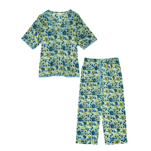 Indian Cotton Floral Printed Pyjamas - Lime Patchouli (M)