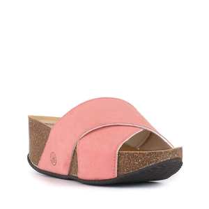 Inis - Vegan Wedge Crossover Platform Slider - Salmon/Pink (7 UK)