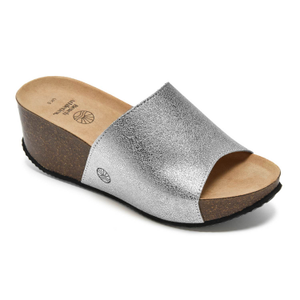 Inoro - Vegan Wedge Metallic Slider - Metallic Silver (7 UK)