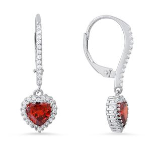 January Garnet Birthstone Heart-Cut Halo Leverback Earrings In Sterling Silver (M)