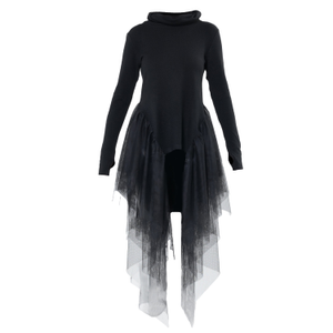 Knitted Turtleneck Black Tunic With Tulle (L)