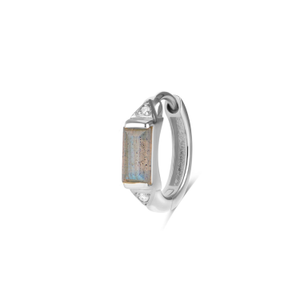 Labradorite & White Sapphire Huggie Hoop Earring Sterling Silver