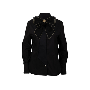 Laines Couture Black Tie Shirt With Embellished Black & Gold Bow (M)