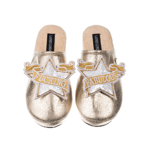 Laines London Softie Slippers With Fucking Fabulous Brooches - Gold (M)