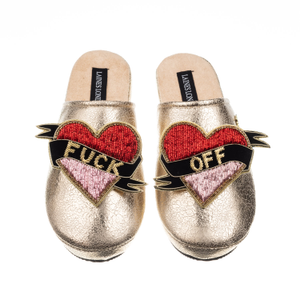 Laines London Gold Softie Slippers With Fuck Off Brooches (M)