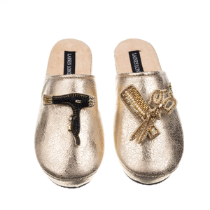 Laines London Gold Softie Slippers With Hairdresser Brooches (M)