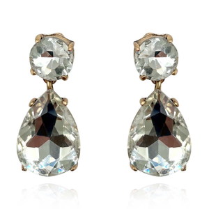 Marina Large Pear-Faceted Crystal Drop Pierced Earrings In Brass With Gold Plating