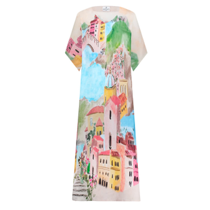 La Riviera Printed Long Kaftan Maxi Dress - Pink & Multicolor (S)