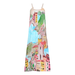 La Riviera Printed Spaghetti Strap Maxi Dress - Pink & Multicolor (L)