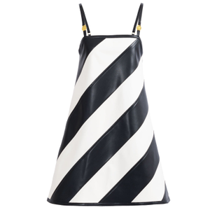 Leather Mini Dress – Black & White Striped, Trapeze Fit (XXS)