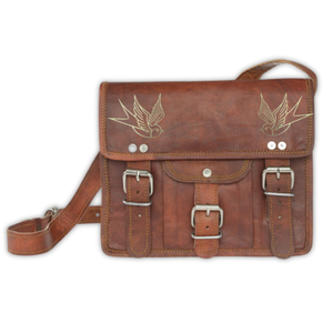 Leather Satchel With Swallow Tattoo