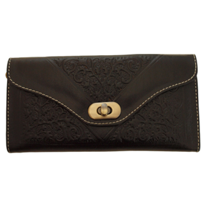 Leather Tri-Fold Purse Black