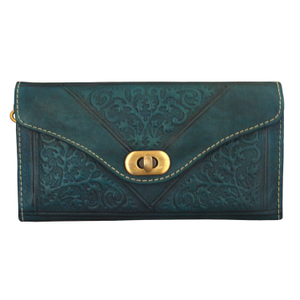 Leather Tri-Fold Purse Teal