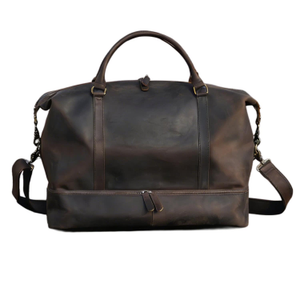 Leather Weekend Bag With Suit Compartment - Worn Brown