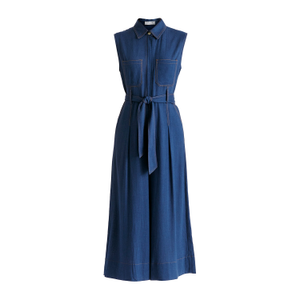 Linen Blend Jumpsuit With Stitch Details In Navy (L)
