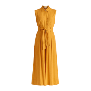 Linen Blend Jumpsuit With Stitch Details In Ochre Yellow (XL)