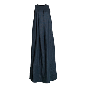 Linen Loose Maxi Dress With Pockets In Dark Blue (3XL)