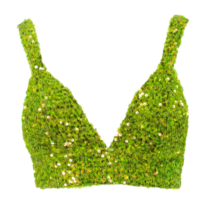 Liza Sequin Bra Top In Olivine Green (XL)